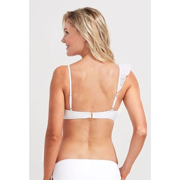 Vineyard Vines White Seersucker Ruffle Bikini Top Size L - Picture 3 of 10